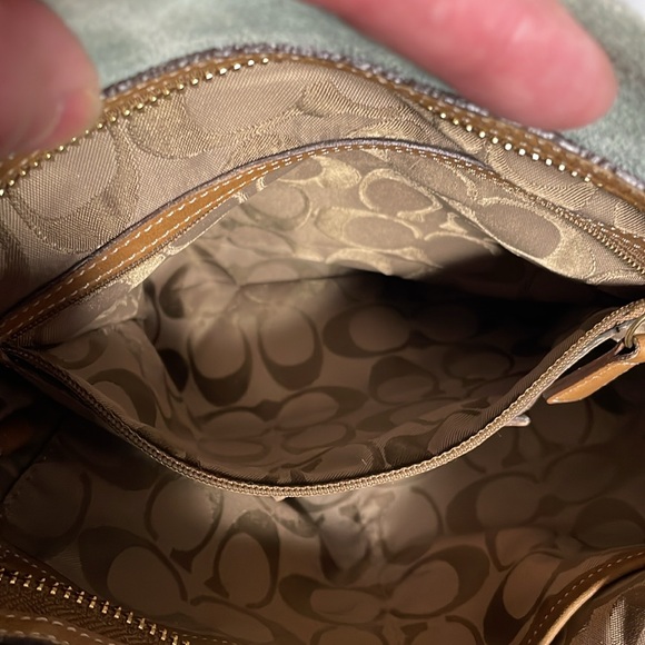 Light blue/grey suede coach hobo shoulder bag - Picture 6 of 8